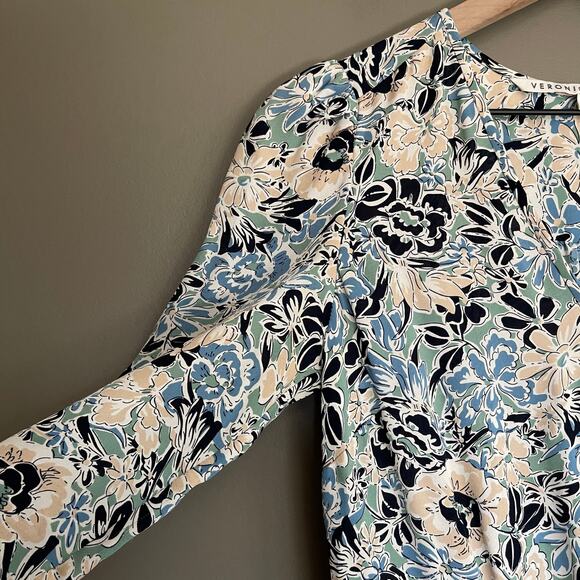 Veronica Beard Riggins Dress Blue Sz 0 Silk Floral Blouson Flouncy Ruffles Chic‎ - Picture 10 of 16